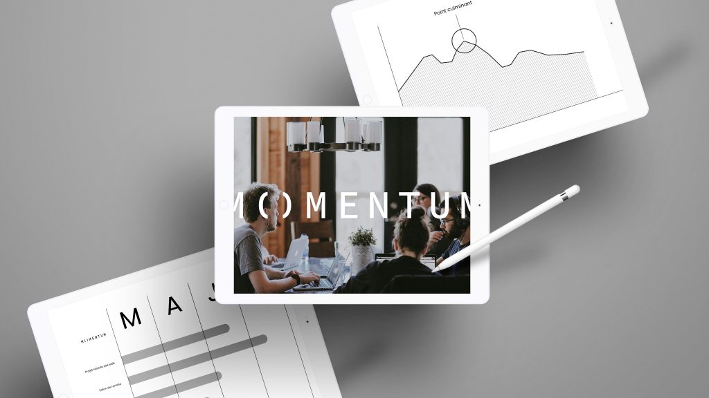 Visuel de slides de présentation powerpoint, chartées Momentum